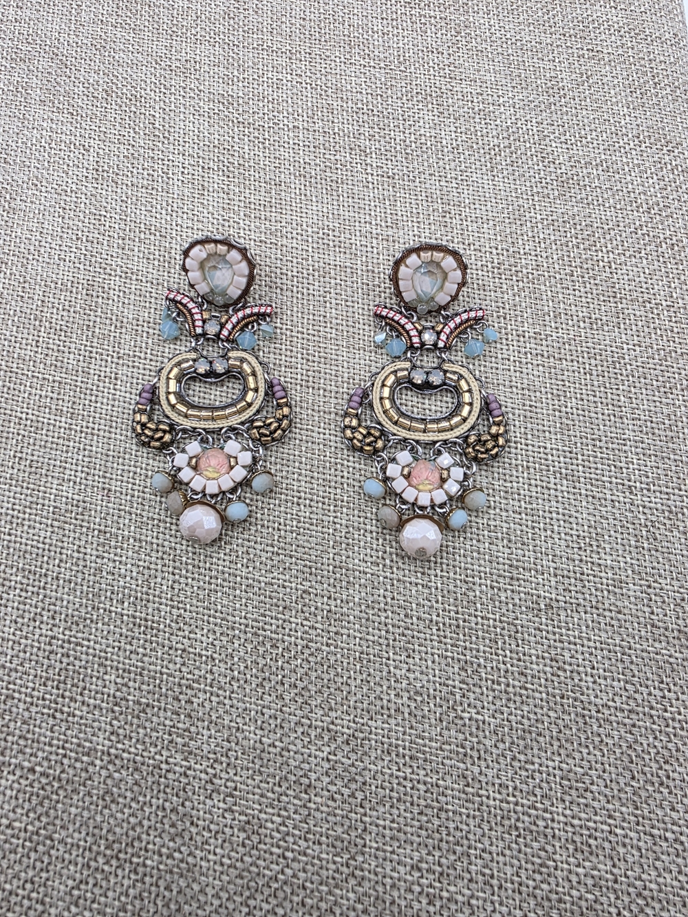 Ayala Bar Pastel Beaded Drop Earrings with Gold Accents - Multicolor